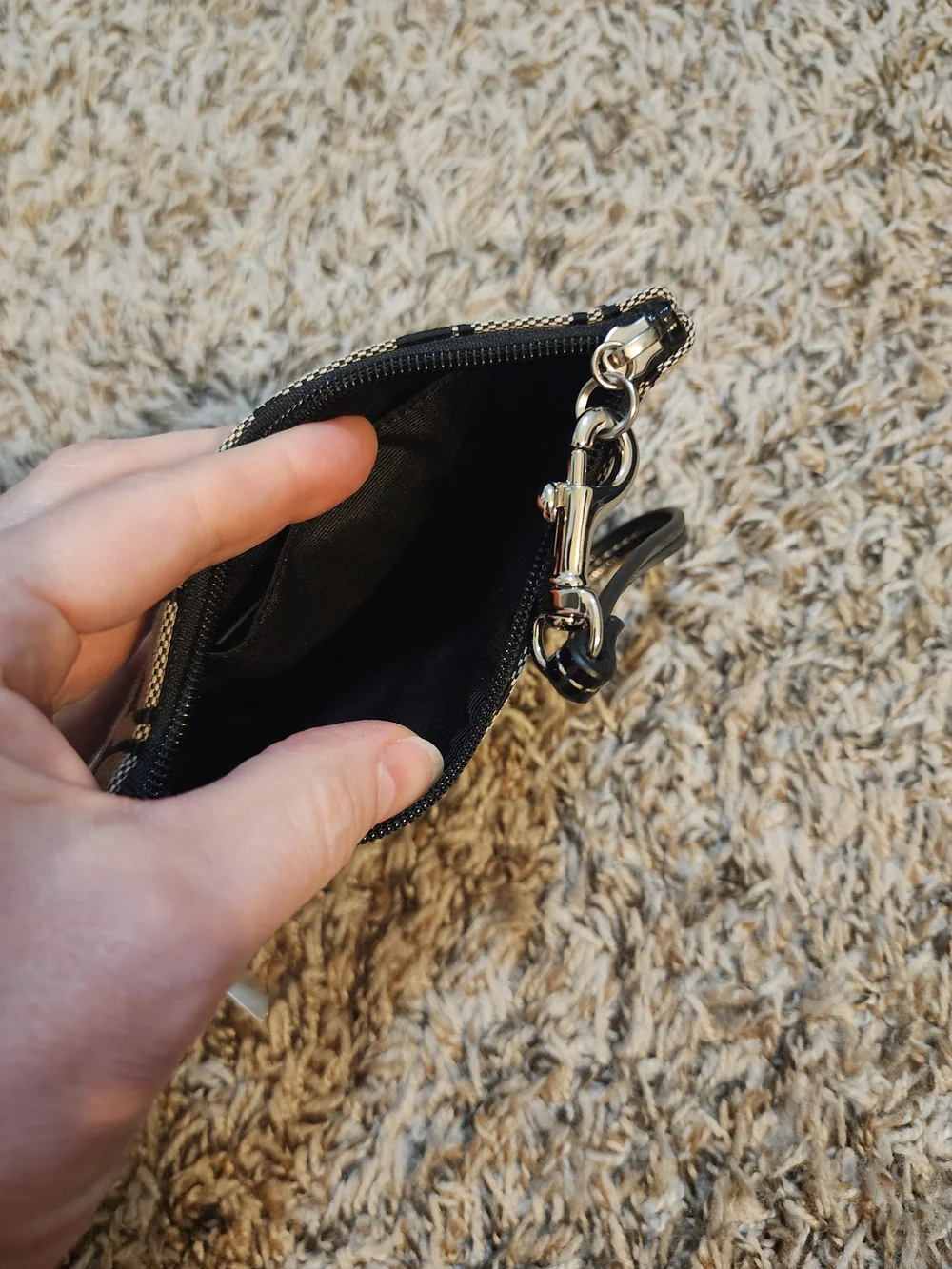 Coach Signature Canvas Wristlet in Black/Tan